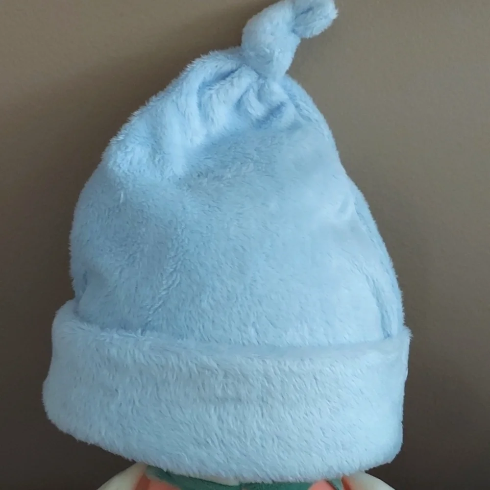 Fuzzy top knot beanie cap blue bear - new born
